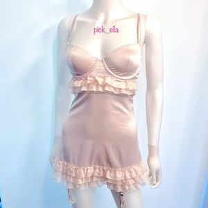 36C VS Victoria’s Secret Sexy Little Things Satin Ruffles Dress Slip-blush pink